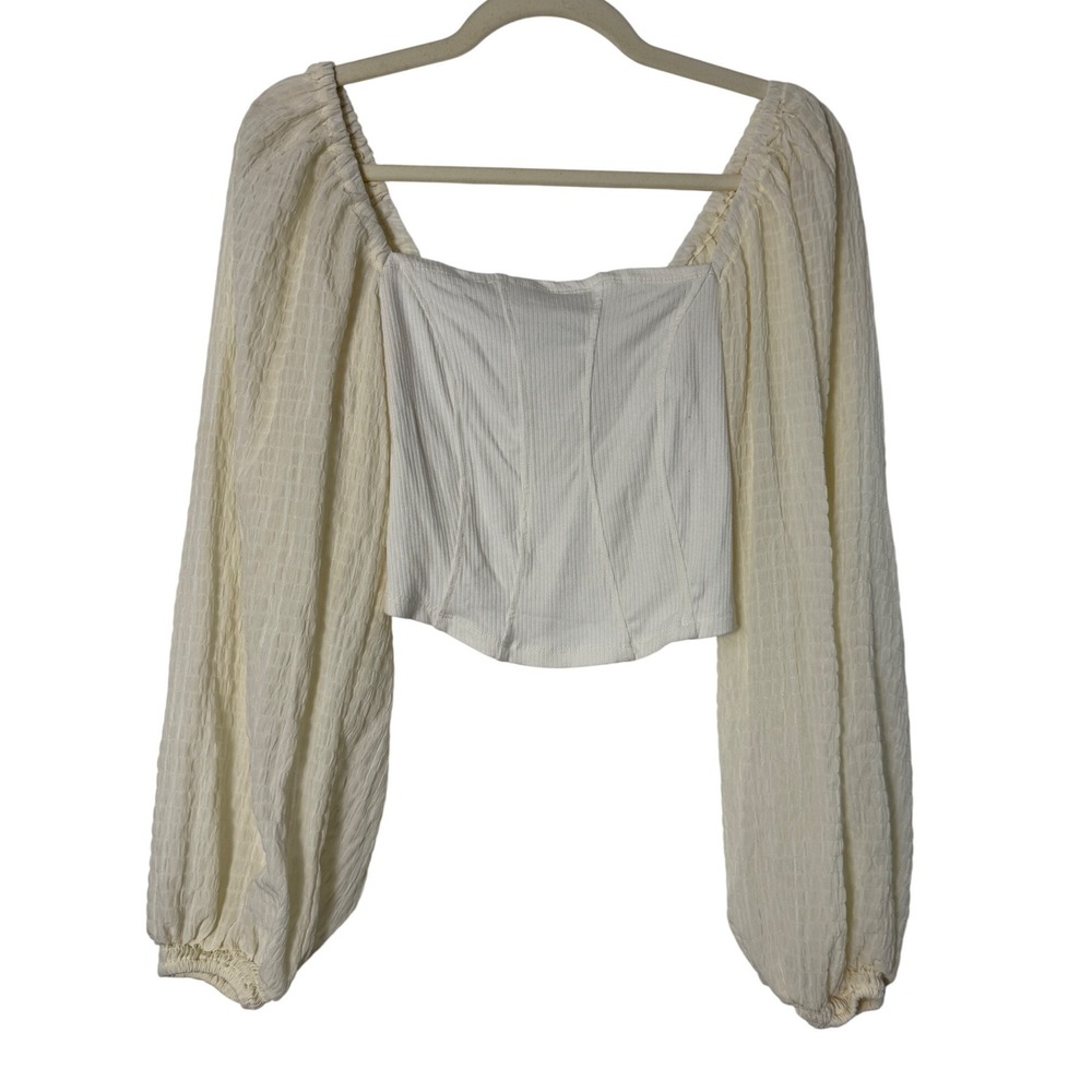 Urban Outfitters Corset Top Womens Medium Ivory Excellent Ribbed Balloon Sleeve